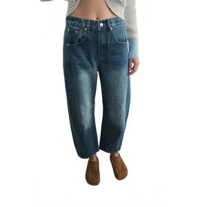 NEW AARON & AMBER women's relaxed fit cropped barrel jeans in medium wash